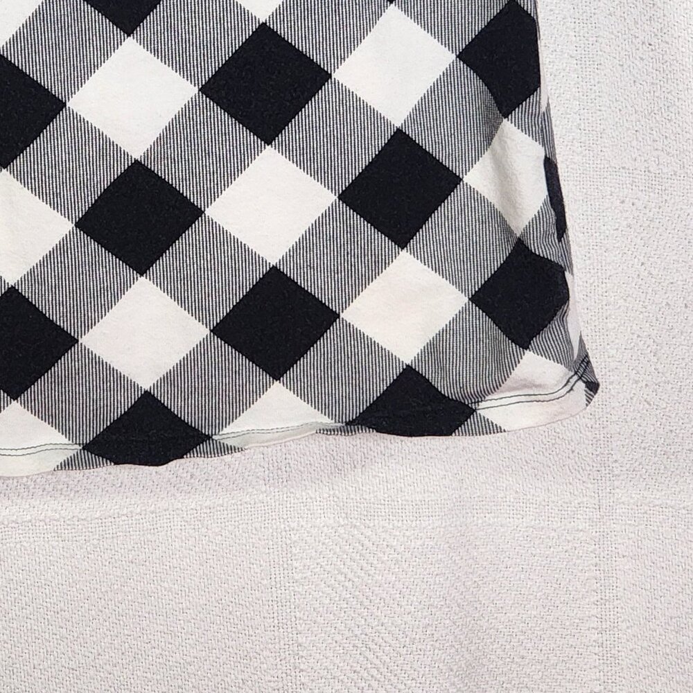 Justice Black White Check SS Black Sequin Bow Neckline Cotton Span Top Size 18 - Picture 4 of 16
